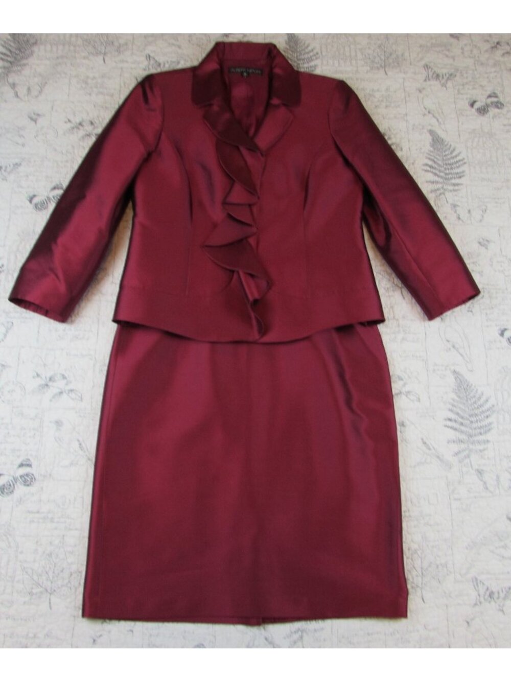 Perfect Albert Nipon VTG Womens Berry Silk wool 2 Piece Skirt Suit Blazer 12